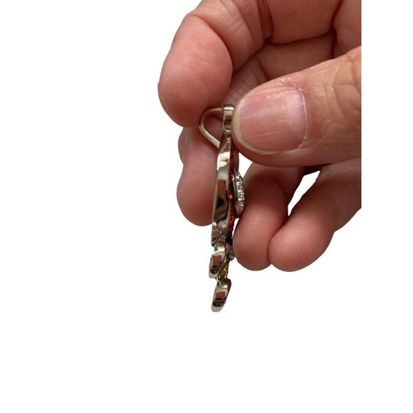 Jeweled Peacock Peafowl Bird Silver Tone Rhinestones Pendant 2.1” x 1” - Picture 3 of 5